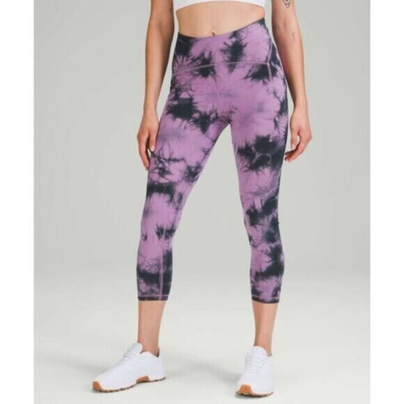 Lululemon Power Thru High-Rise Crop 23" Size 4 Tie Dye Purple Grey - Picture 3 of 8